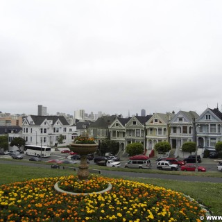 San Francisco. Die Painted Ladies sind bunte, viktorianische Holzhäuser, die im 19. Jahrhundert erbaut wurden.. - Westküste, Gebäude, Architektur, Sehenswürdigkeit, Haus, Alamo Square Park, Painted Ladies, viktorianische Häuser, Alamo Square, San Francisco - (Friendship Village, San Francisco, California, Vereinigte Staaten)