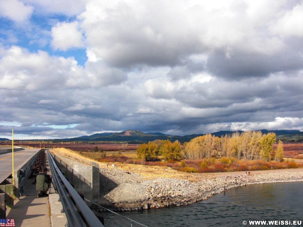 Grand-Teton-Nationalpark. Jackson Lake Dam und Reservoir. - Landschaft, Jackson Lake Dam, Jackson Lake Reservoir, Staudamm - (Colter Bay Village, Moran, Wyoming, Vereinigte Staaten)